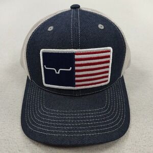 Kimes Ranch Trucker Hat Blue Denim Mesh Snap Back Cap Flag Ranch Western